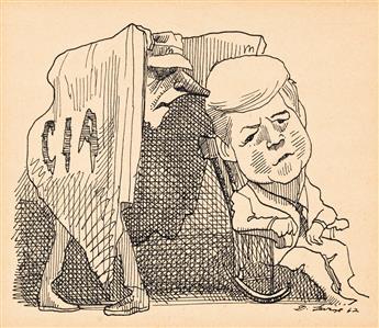 DAVID LEVINE (1926-2009) Group of 3 cartoons featuring John F. Kennedy.